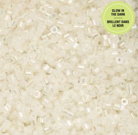 11/0 Cylin Bead, 25g Bag, Glow in Dark AB - White to Green