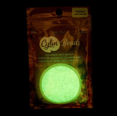 11/0 Cylin Bead, 25g Bag, Glow in Dark AB - White to Green