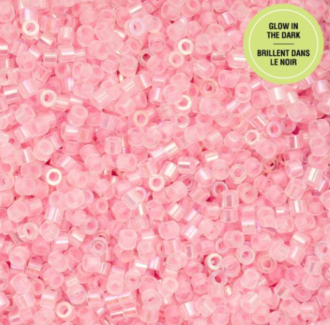 11/0 Cylin Bead, 25g Bag, Glow in Dark AB - Pink