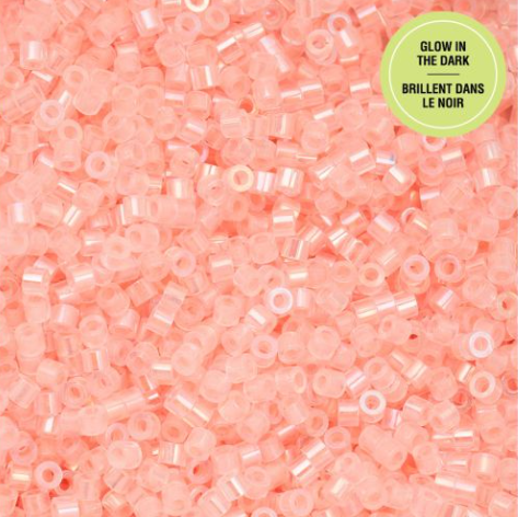 11/0 Cylin Bead, 25g Bag, Glow in Dark AB - Coral