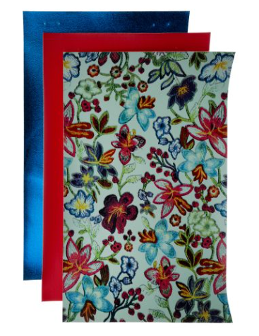 PrettyBack Faux Leather Sheet 5x8in Floral/Bright Blue/Red 3pcs