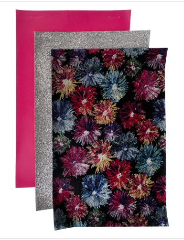 PrettyBack Faux Leather Sheet 5x8in Floral/Fuchsia/Silver 3pcs