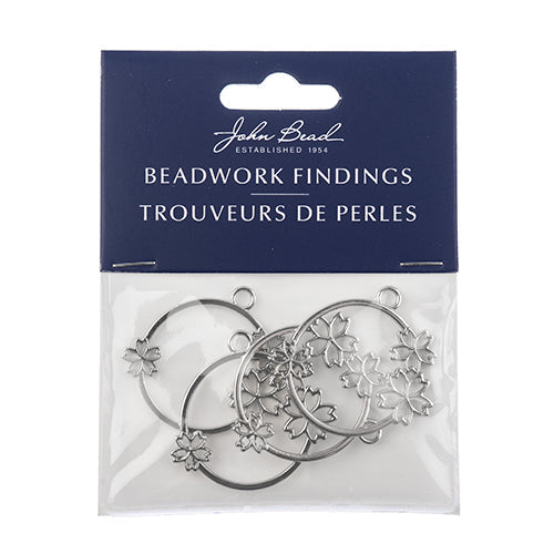 Beadwork Findings Pendant Circle with Flowers, 4Pcs/Pack - See Color Options