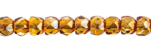 Czech Fire Polish Hill Bead - 6mm - Transparent Crystal/Apricot Double Sided