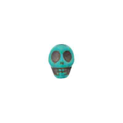 Semi-Precious, 8in strand, 10mm Skull, Turquoise