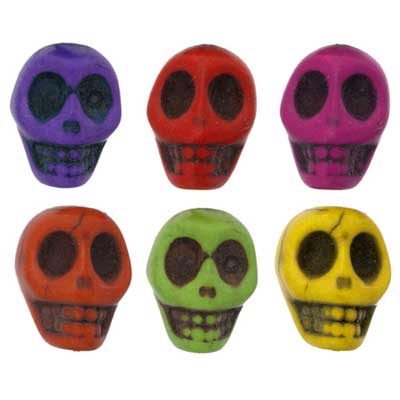 Semi-Precious, 8in strand, 10mm Skull, Multi Color