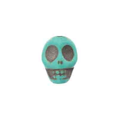Semi-Precious, 8in strand, 13mm Skull, Turquoise