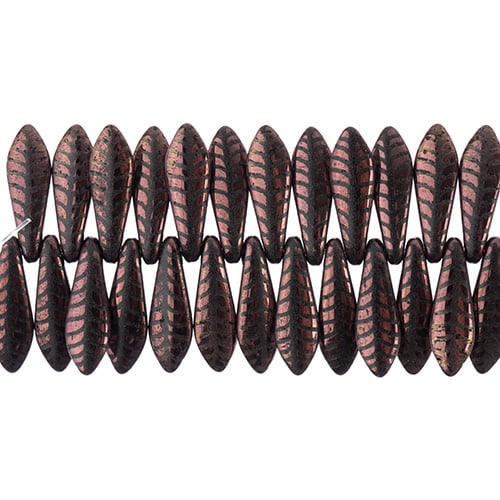 Czech Glass Dagger Bead Strand, Laser Etched Design, 4in, 25pc, 5x16mm - See Color Options