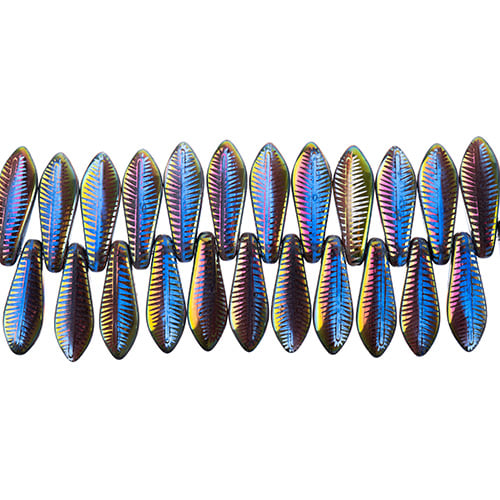 Czech Glass Dagger Bead Strand, Laser Etched Design, 4in, 25pc, 5x16mm - See Color Options