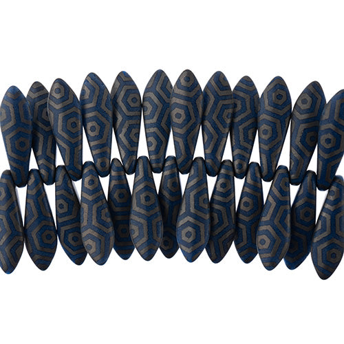 Czech Glass Dagger Bead Strand, Laser Etched Design, 4in, 25pc, 5x16mm - See Color Options