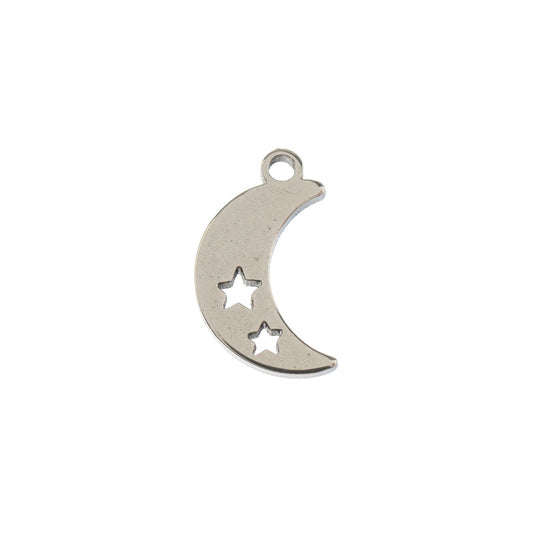Sweet & Petite Charms, 11.7x7.5mm Moon with Stars, Silver
