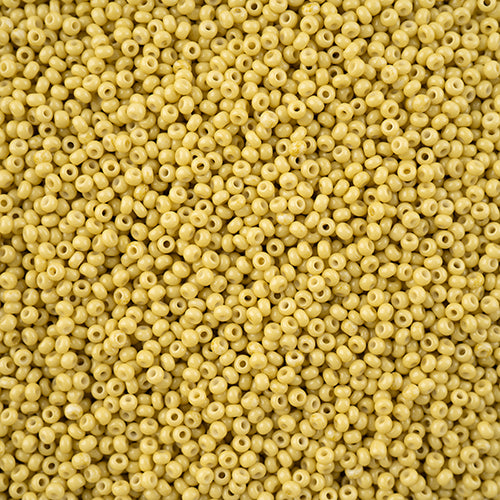 Perles de rocaille Preciosa 11/0 teintées à la craie moutarde Solgel, flacon de 23 g