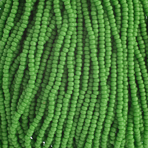 Czech Seed Bead 11/0 Charlotte Cut Opaque Light Green, Strung