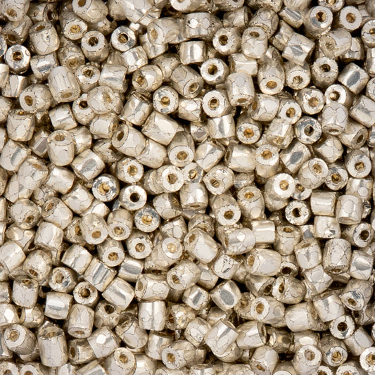 9/0 3Cut Czech Seed Beads, 13g vial, Opaque Silver Terra Metallic Dyed