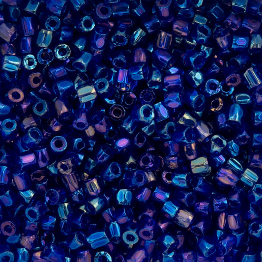 9/0 3Cut Czech Seed Beads, 13g vial, Transparent Navy Blue Iris