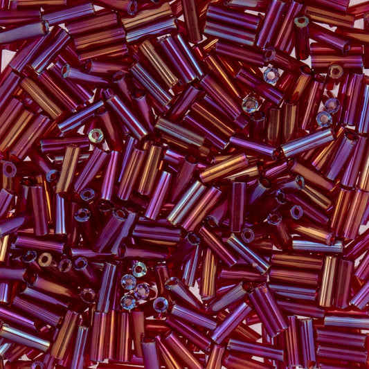 Czech Bugle Beads apx.. 19g Vial #3, Transparent Red Iris
