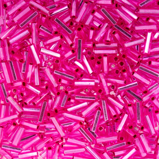 Czech Bugle Beads apx.. 19g Vial #3, S/L Fuchsia Dyed