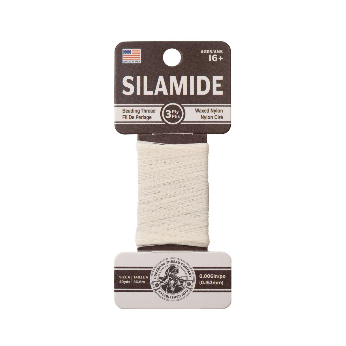 Gudebrod Silamide A (0.15mm) 40 yard, White