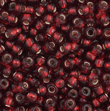 Perles de rocaille Preciosa 11/0 doublées d'argent rouge foncé