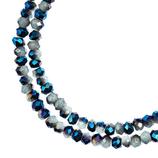 Crystal Lane Rondelle 2 Strand 7in (apx246pcs) 1.5x2.5mm Opaque Light Blue with Half Blue Iris