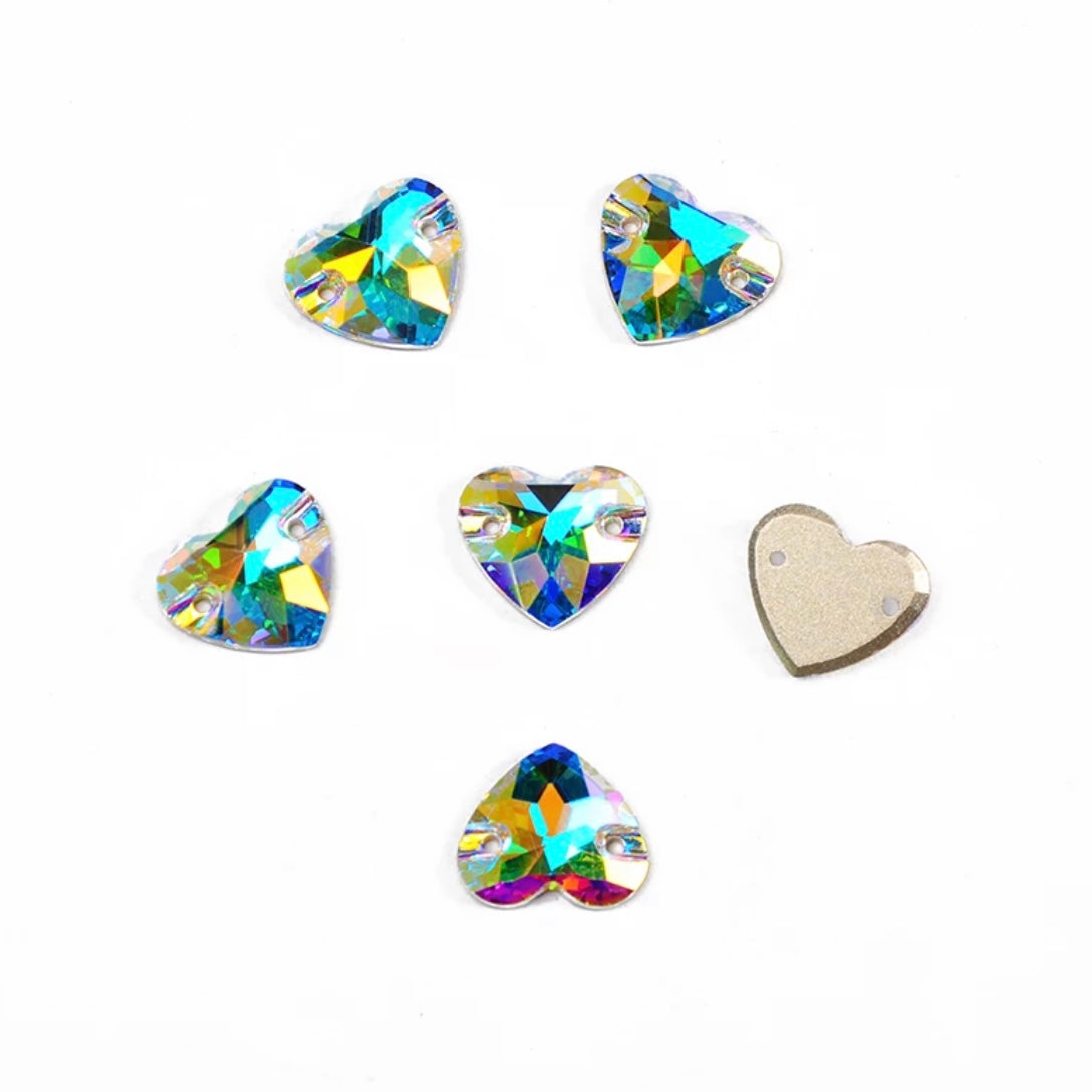 16mm AB Heart, Sew on, Strass Glass