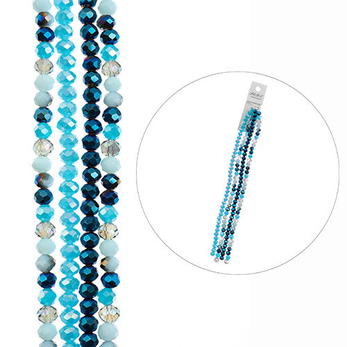 Crystal Lane Rondelle 4 brins 7 pouces (environ 153 pièces) 4x6 mm Mélange bleu