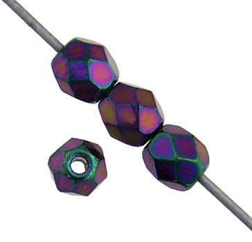Czech Fire Polished Beads Strung 4mm Purple AB 50pcs