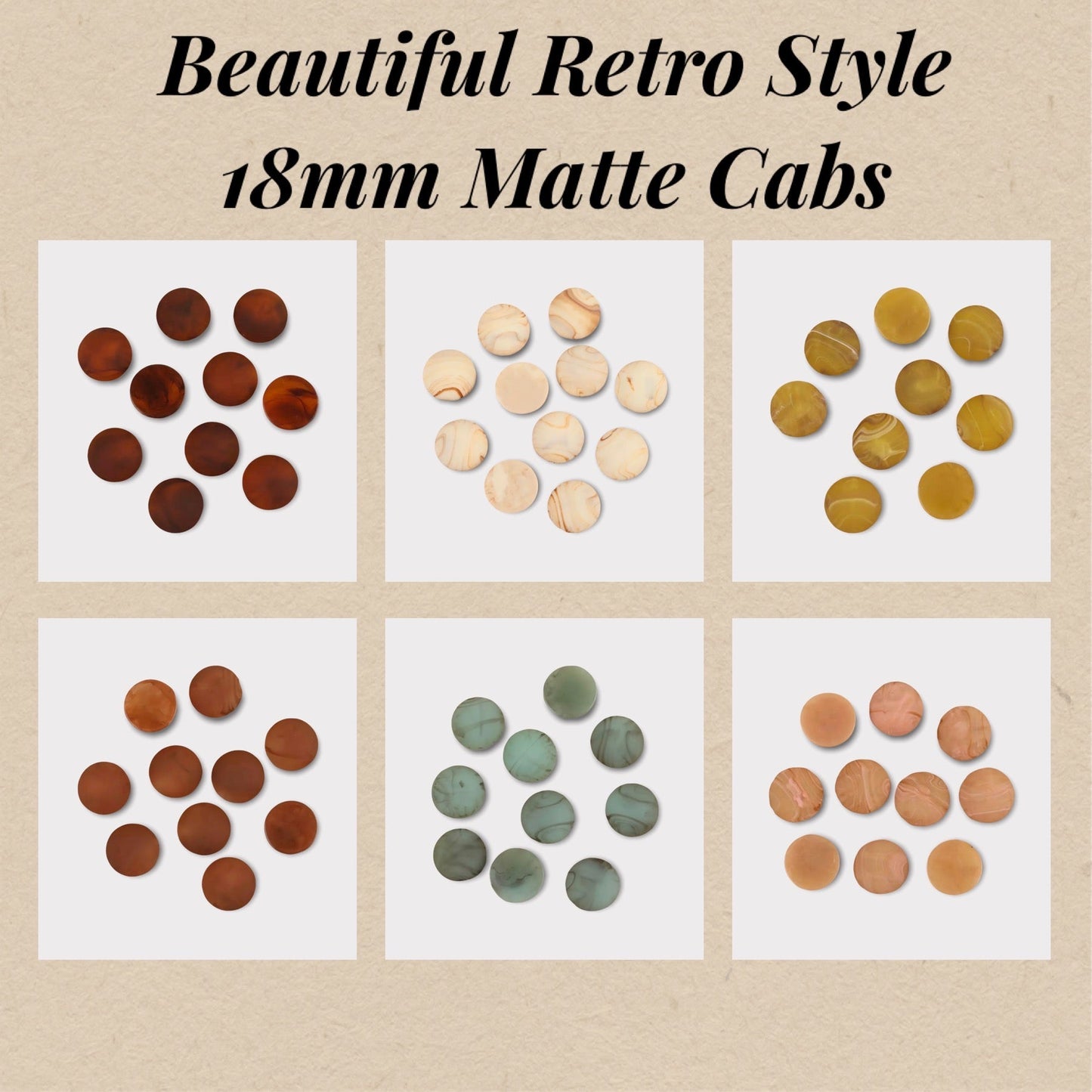 Cabines mates de style rétro de 18 mm, dôme rond, pierres en résine collées, vendues par paires - Voir les options de couleur