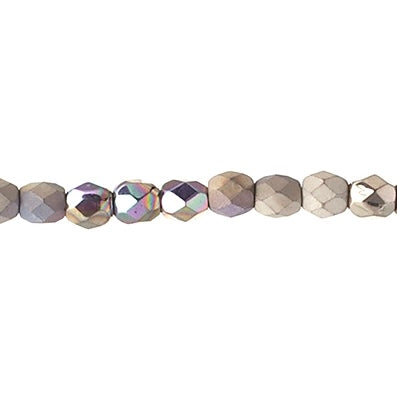 Perles tchèques polies au feu enfilées 4 mm Cristal/Paillettes Argenté Brillant/Mat 45 pièces