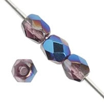 Perles tchèques polies au feu enfilées 4 mm Améthyste Azuro 45 pièces