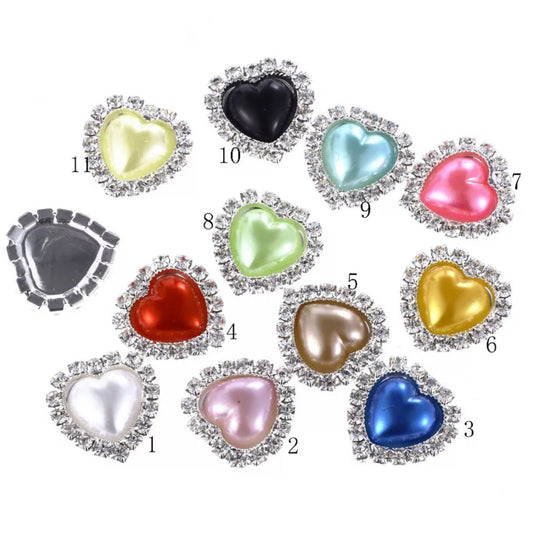 18mm Resin Heart Pearl with Rhinestones - See Color Options