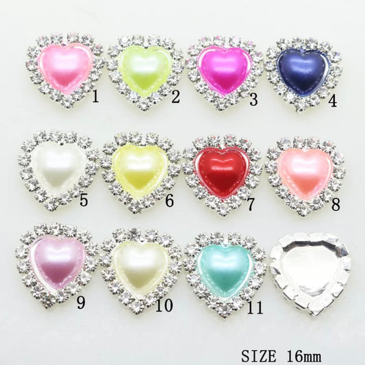 16mm Resin Heart Pearl with Rhinestones - See Color Options