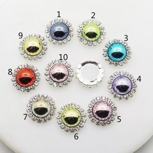 16mm Resin Round Metallic with Rhinestones - See Color Options