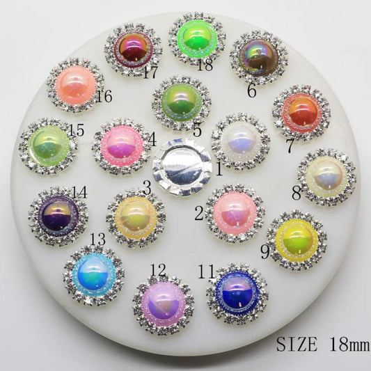 18mm Round Pearl AB with Rhinestones -See Color Options