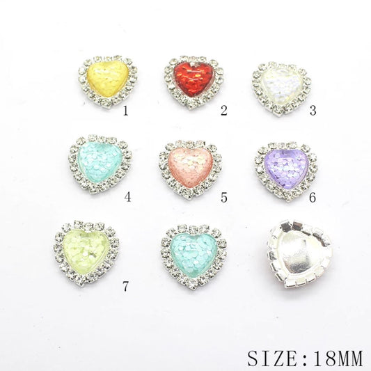 18*18mm Glitter Heart with Rhinestones - See Color Options
