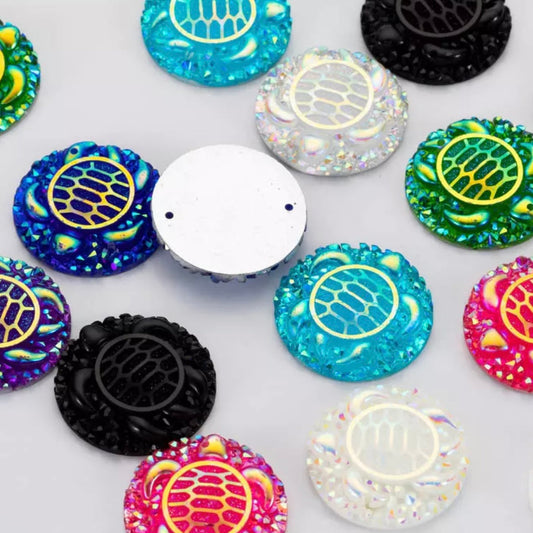 25mm Turtle AB, Circle, Resin, Sew On - See Color Options