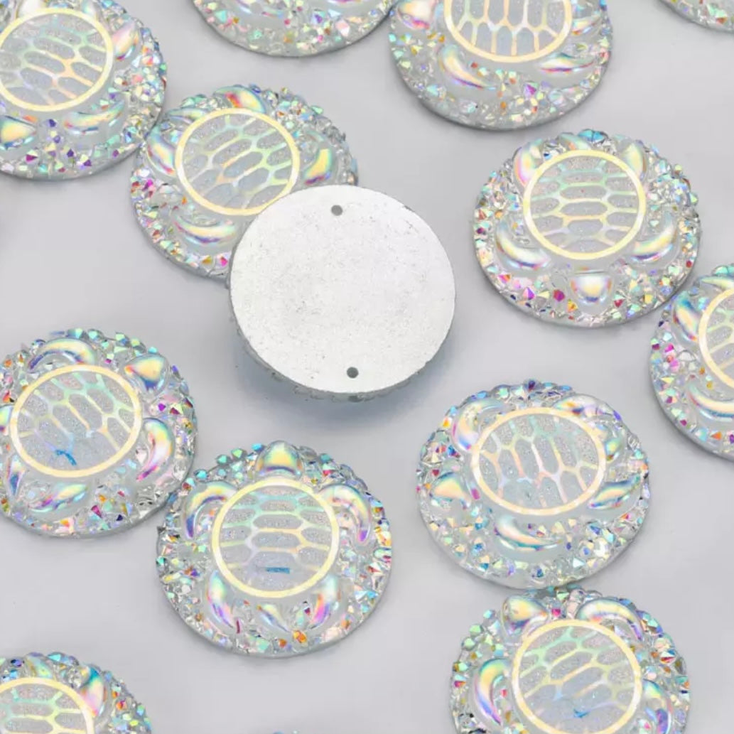 25mm Turtle AB, Circle, Resin, Sew On - See Color Options