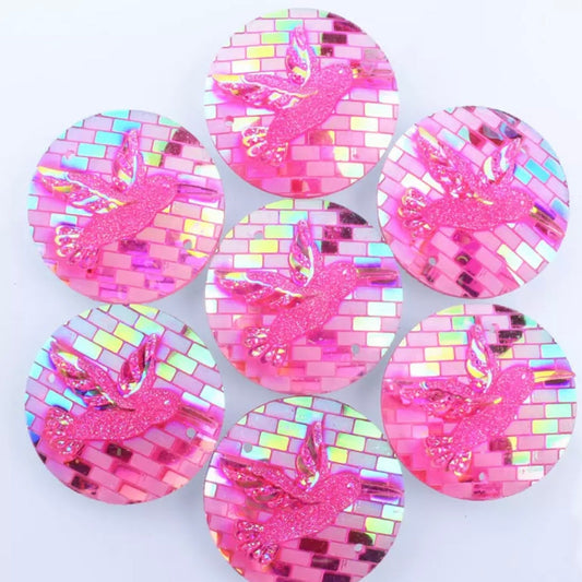 25mm Hummingbirds AB, Circle, Resin, Sew On - See Color Options