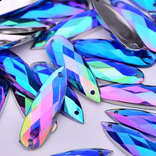 8*28mm Resin Long Tear Drop AB, Sew On - See Color Options