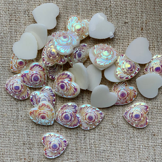 Gema de resina con parte posterior plana en forma de corazón de color crema AB de 12 mm, para pegar