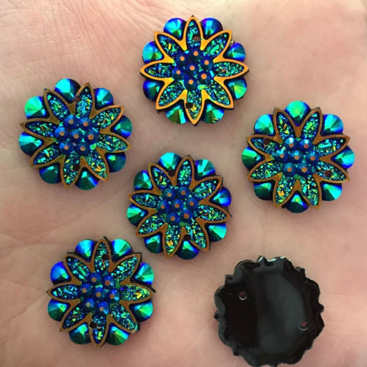 18mm Resin Flower Flatback, Glue On Gem