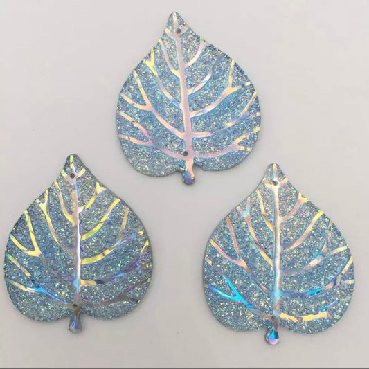 34*40mm Light Blue AB Resin Heart Shape Leaf Flatback, Sew on, Gem