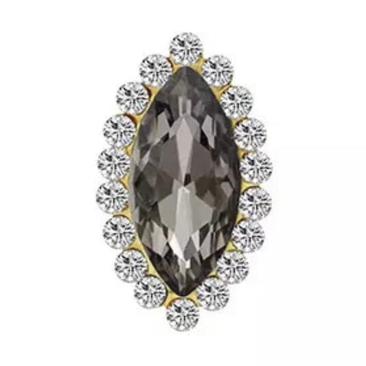 7*15mm Glass Jelly Navette with Rhinestone, Gold Base, Sew On, Sold in Pairs - See Color Options