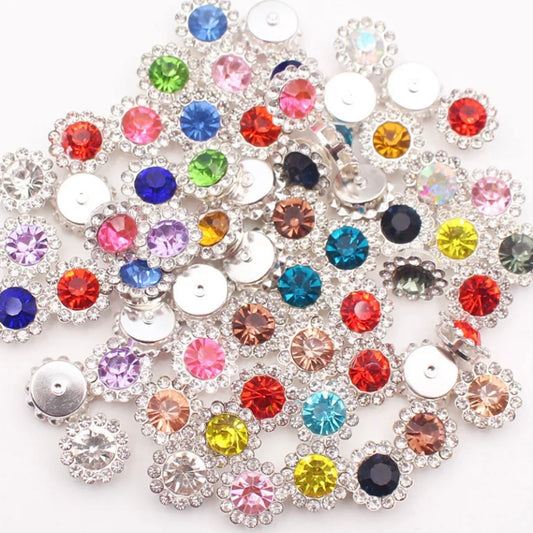 Flor de cristal o vidrio de 12 mm, base plateada, para coser, diamantes de imitación (ver opciones de color)