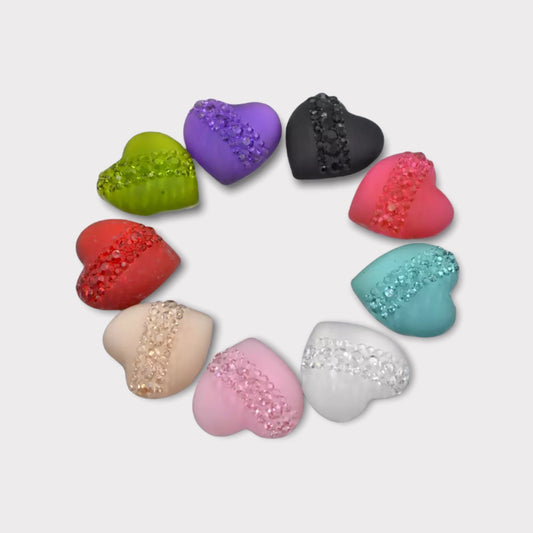 20mm Resin Heart with Gem Print, Glue on, Flat back, Sold in Pairs - See Color Options