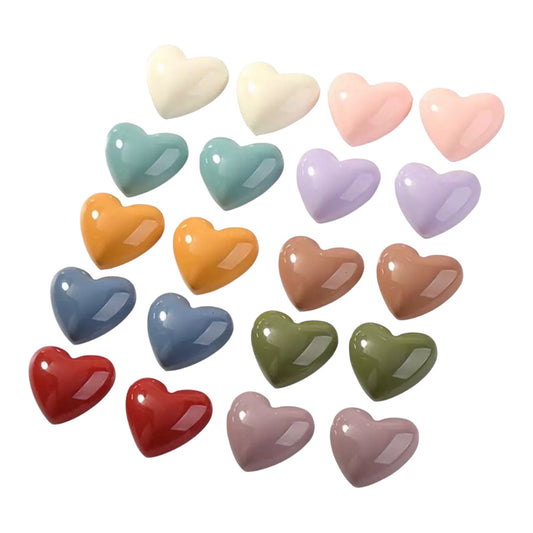 18mm Heart Shaped, Glue On Gloss Resin Gems, Sold in Pairs - See Color Options