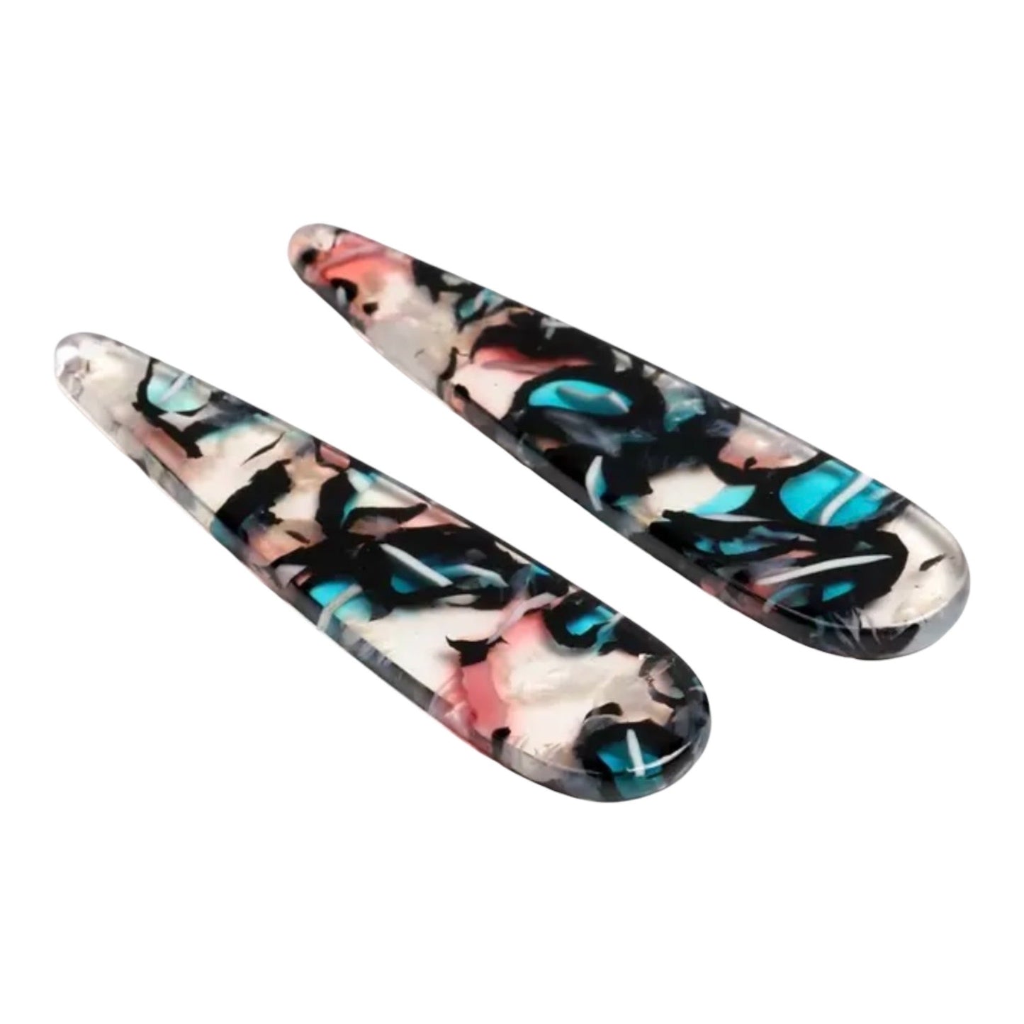 Cabochons longs en acrylique en forme de larme, écaille de tortue, 13 x 56 mm, un trou à coudre, vendus par paire - Voir les options de couleur