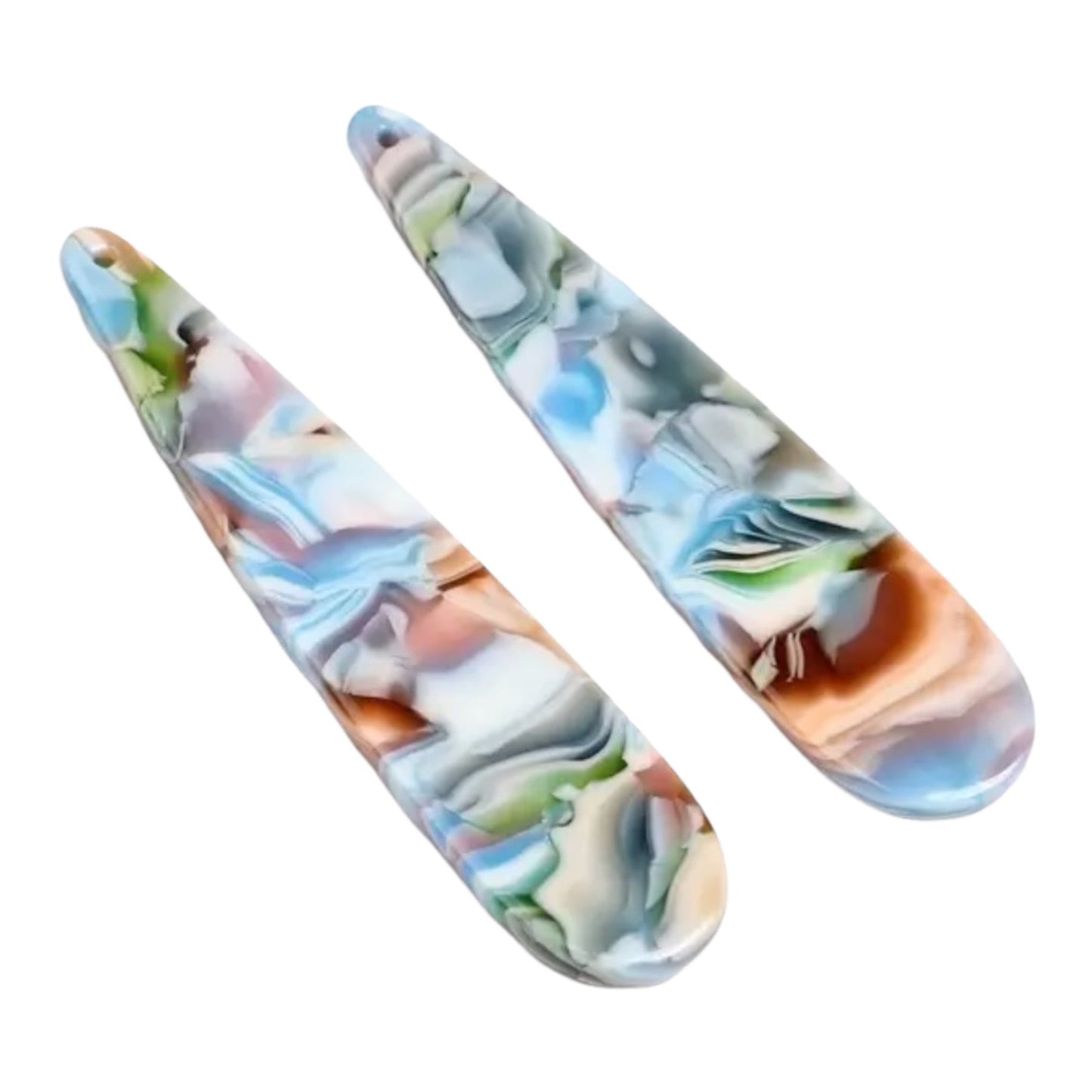 Cabochons longs en acrylique en forme de larme, écaille de tortue, 13 x 56 mm, un trou à coudre, vendus par paire - Voir les options de couleur