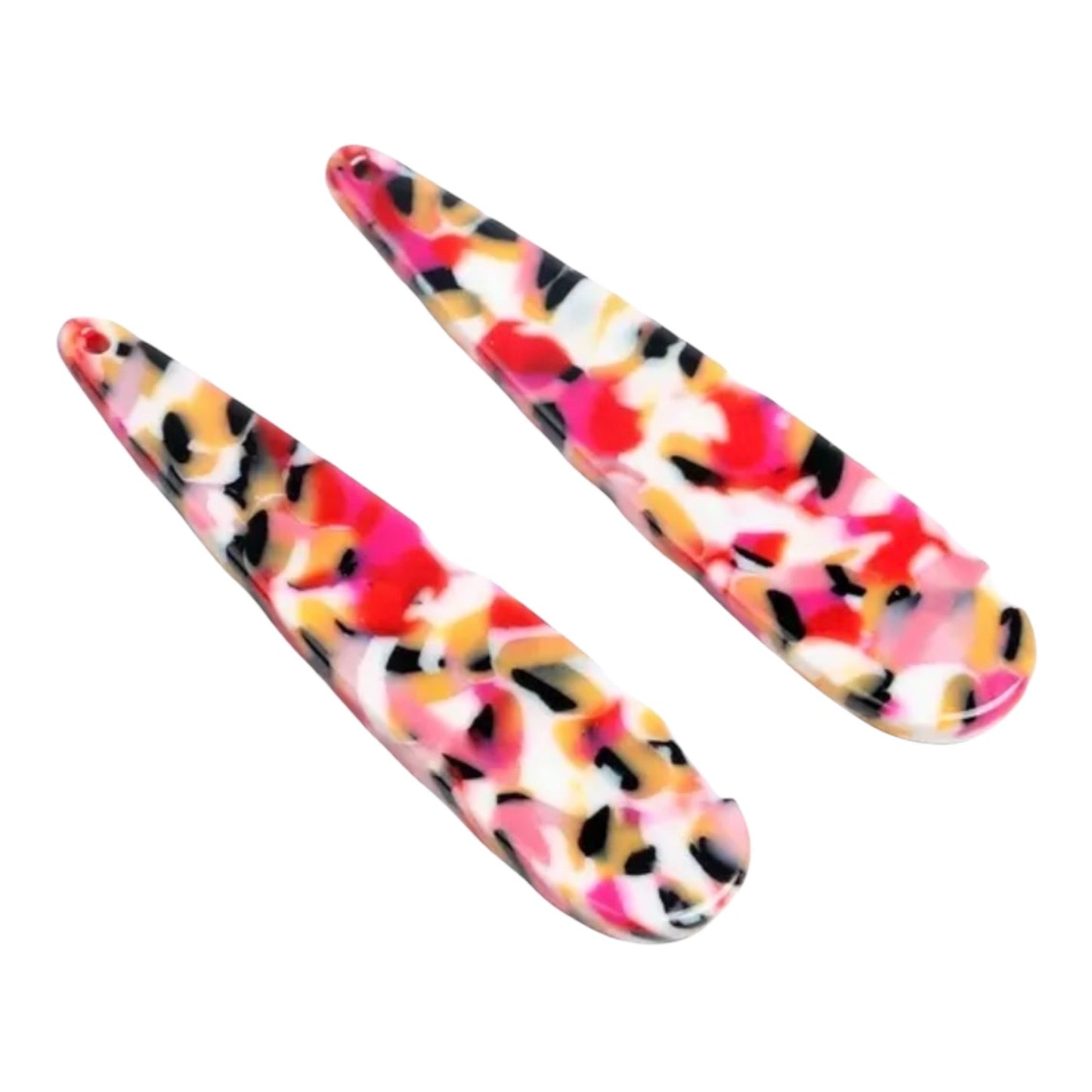 Cabochons longs en acrylique en forme de larme, écaille de tortue, 13 x 56 mm, un trou à coudre, vendus par paire - Voir les options de couleur