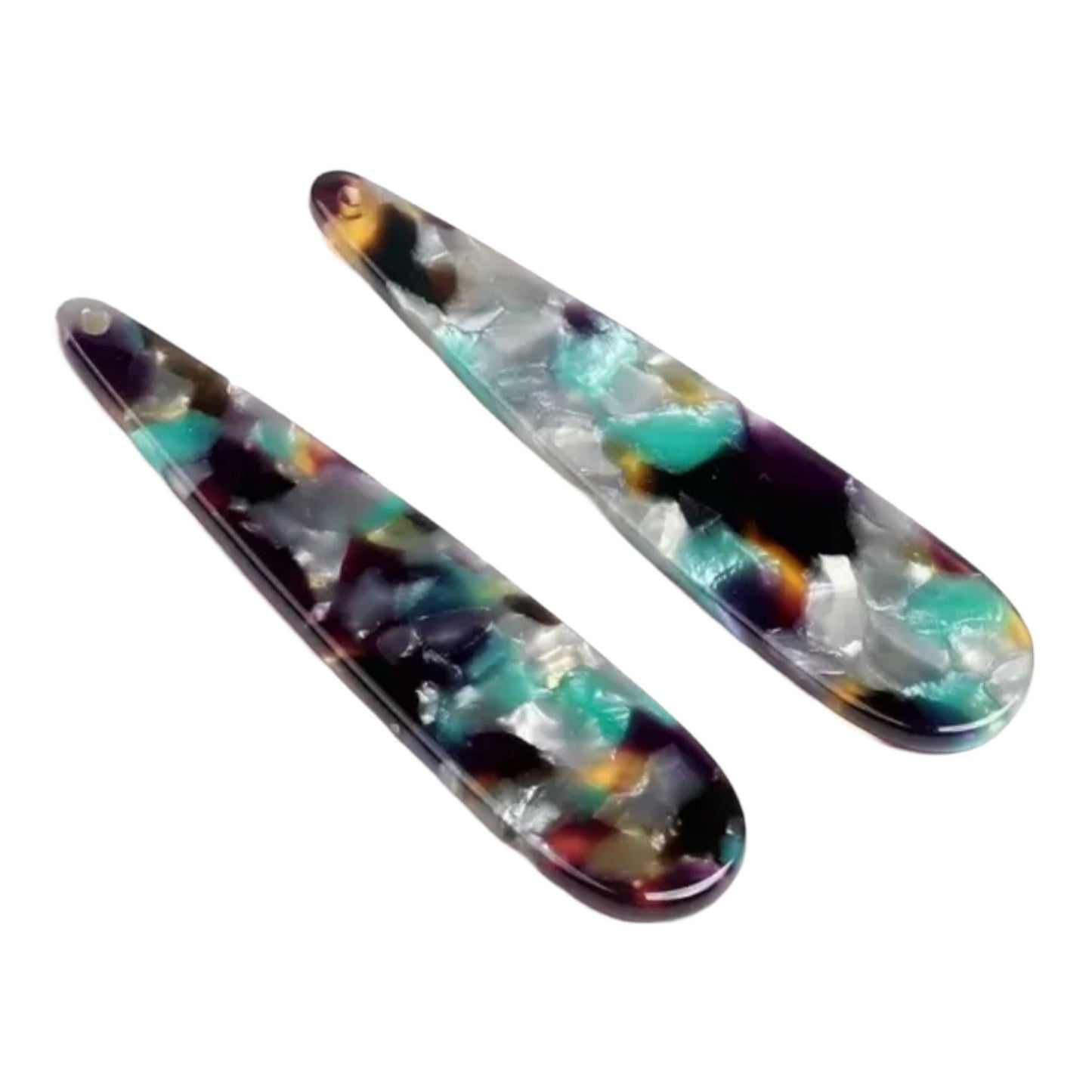 Cabochons longs en acrylique en forme de larme, écaille de tortue, 13 x 56 mm, un trou à coudre, vendus par paire - Voir les options de couleur